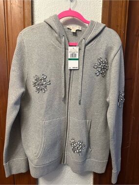 Michael Kors Embellished Gray Zip Hoodie Sweater NWT size large